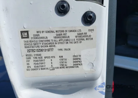 2006 GMC Sierra 1500 Sle1 from USA, damaged, VIN 2GTEC13Z961319777